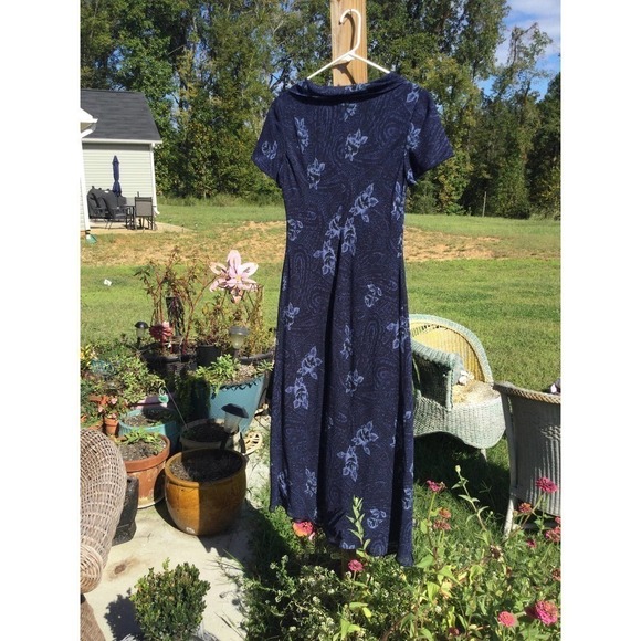 Talbots womens midi dress tie neck 8 blue floral chiffon wedding formal modest - Picture 9 of 15